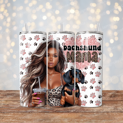 Dachshund Mama, Glitter Heart and Paw prints Digital 20oz Sublimation Tumbler Wrap