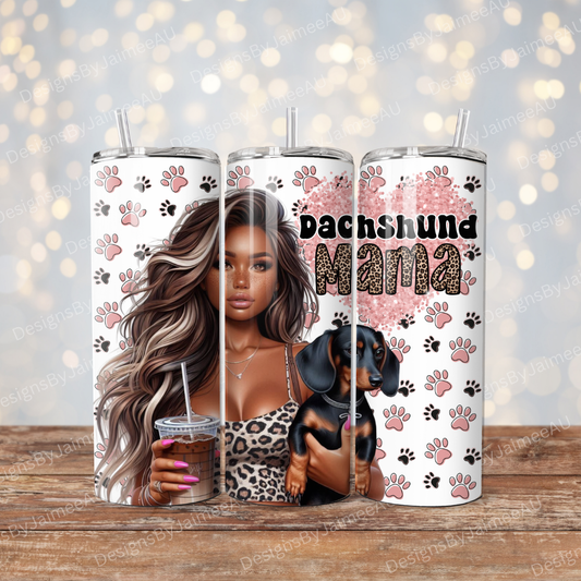 Dachshund Mama, Glitter Heart and Paw prints Digital 20oz Sublimation Tumbler Wrap