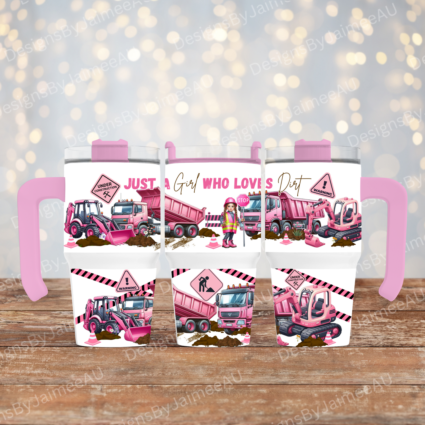 "Just a Girl Who Loves Dirt" Pink Diggers- Digital 20oz Tumbler with Handle Wrap Design