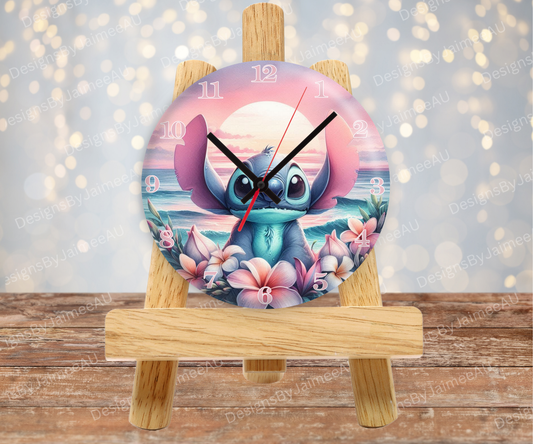 Stitch - Pink and Aqua Sunset #3 Digital Sublimation Clock Design