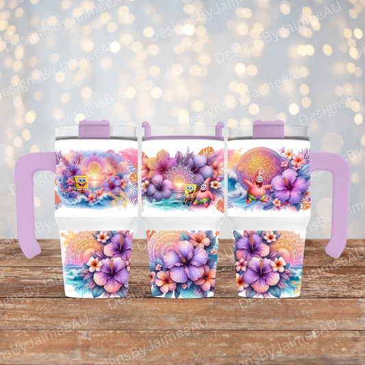 Summer Vibes- Sponge Bob Inspired- Digital 20oz Tumbler with Handle Wrap Design