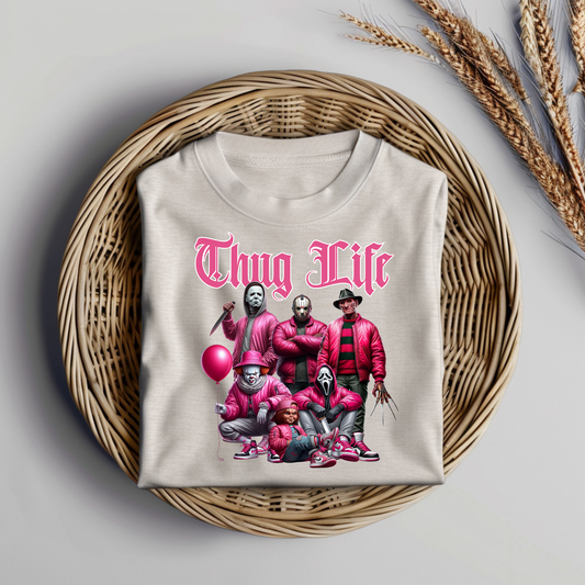 Hot Pink "Thug Life" Hip Hop - Horror Movie Characters Digital DTF Transfer PNG Image