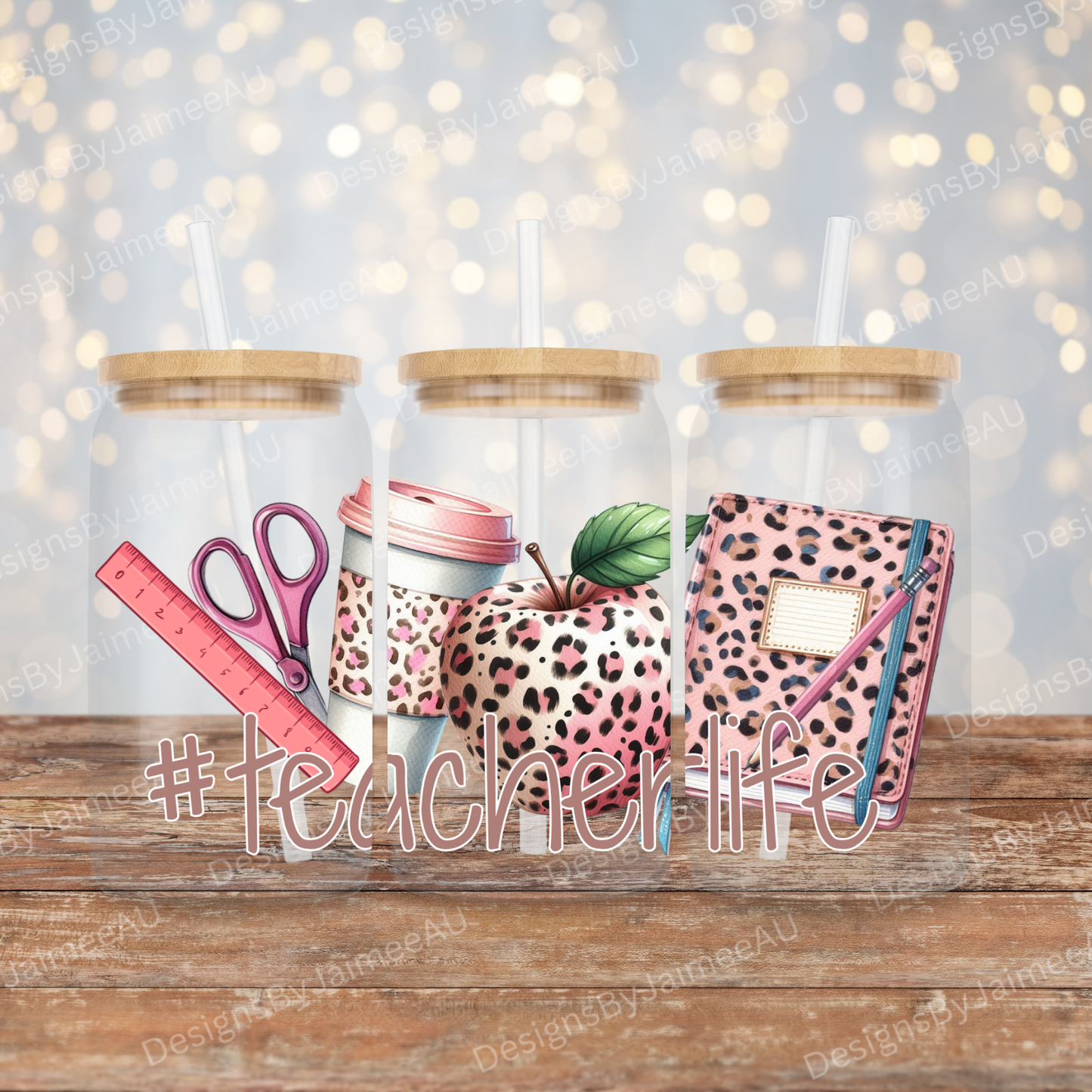 "#TeacherLife" Teacher Designs - Digital Download 16oz UV DTF Transfer Wrap PNG Image