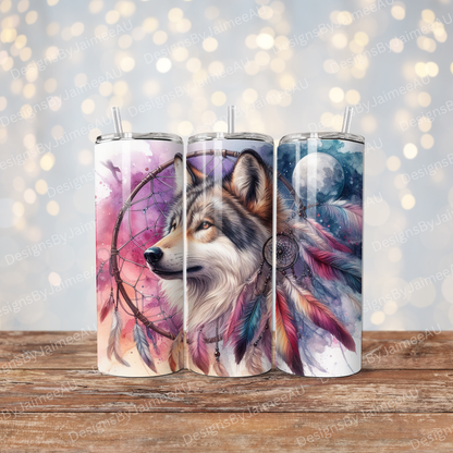 Navy And Purple Watercolour Wolf with Dream Catcher Digital 20oz Sublimation Tumbler Wrap