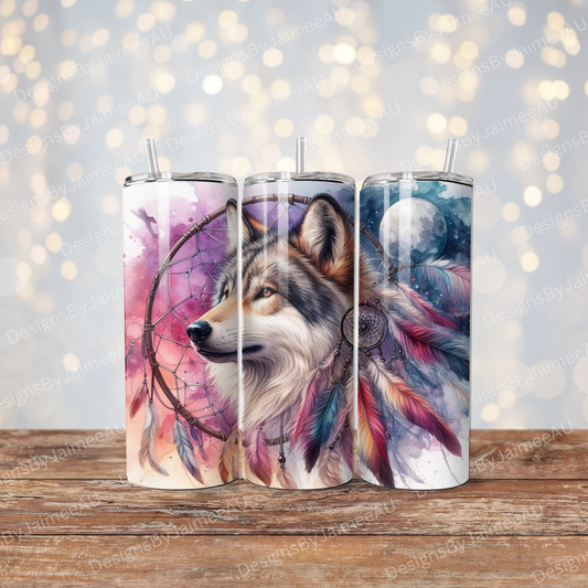 Navy And Purple Watercolour Wolf with Dream Catcher Digital 20oz Sublimation Tumbler Wrap