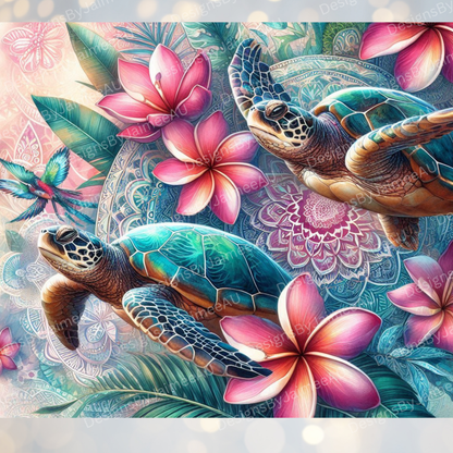 Tropical Watercolour Turtles Digital 20oz Sublimation Tumbler Wrap