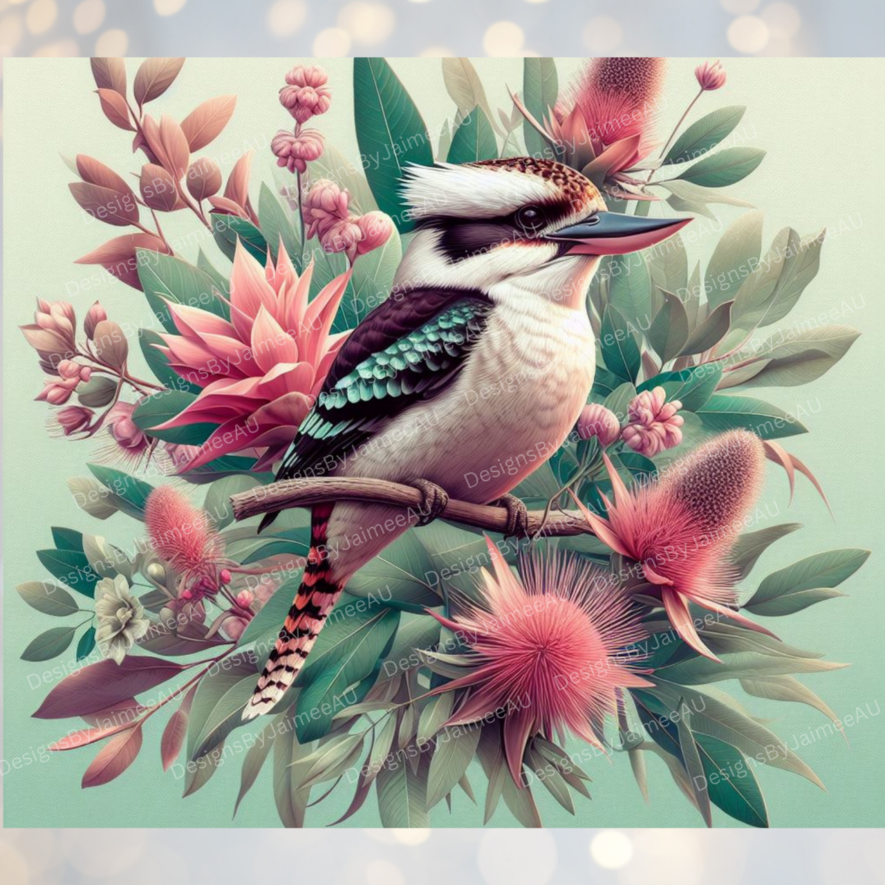 Aqua Ombre Kookaburra Digital 20oz Sublimation Tumbler Wrap