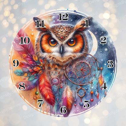 Watercolour Dreamcatcher and Owl Digital Sublimation Clock Design