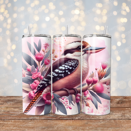 Pink watercolour Kookaburra Digital 20oz Sublimation Tumbler Wrap