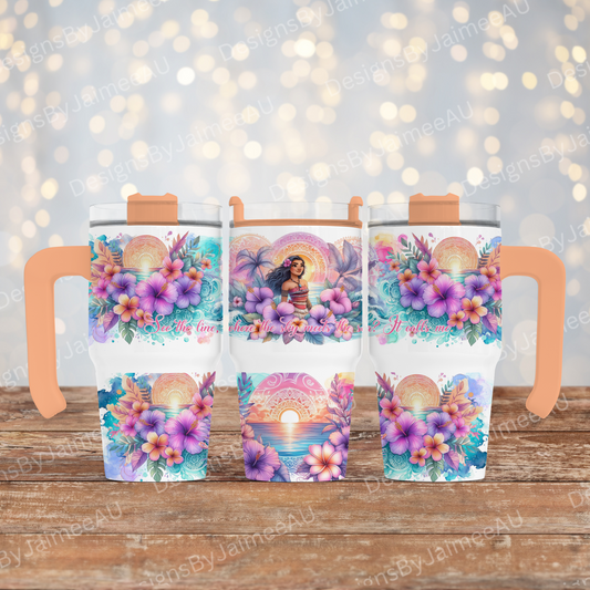 Summer Vibes- Moana Inspired- (With and Without Quote) Digital 20oz Tumbler with Handle Wrap Design