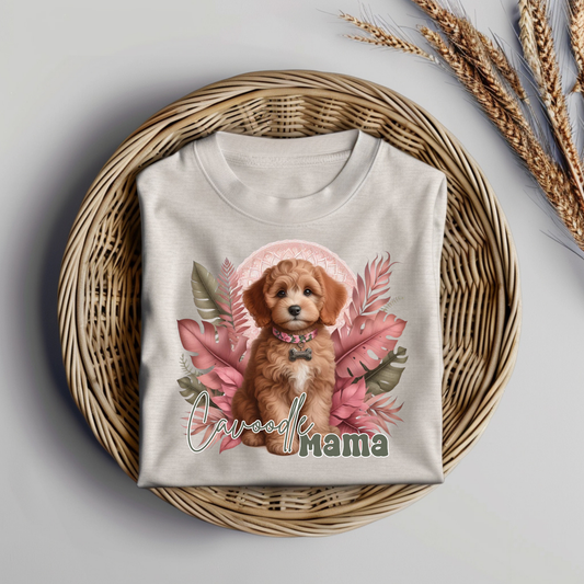 Cavoodle Mama - Dusty Pink Tropical Digital DTF Transfer PNG Image