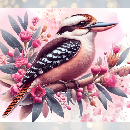 Pink watercolour Kookaburra Digital 20oz Sublimation Tumbler Wrap