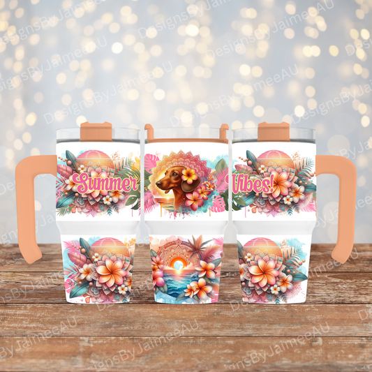 Summer Vibes- Tropical Dachshund #3- Digital 20oz Tumbler with Handle Wrap Design