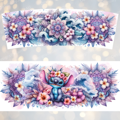 Tropical Stitch - Purples/Blues - Digital 30oz Sublimation Tumbler Wrap