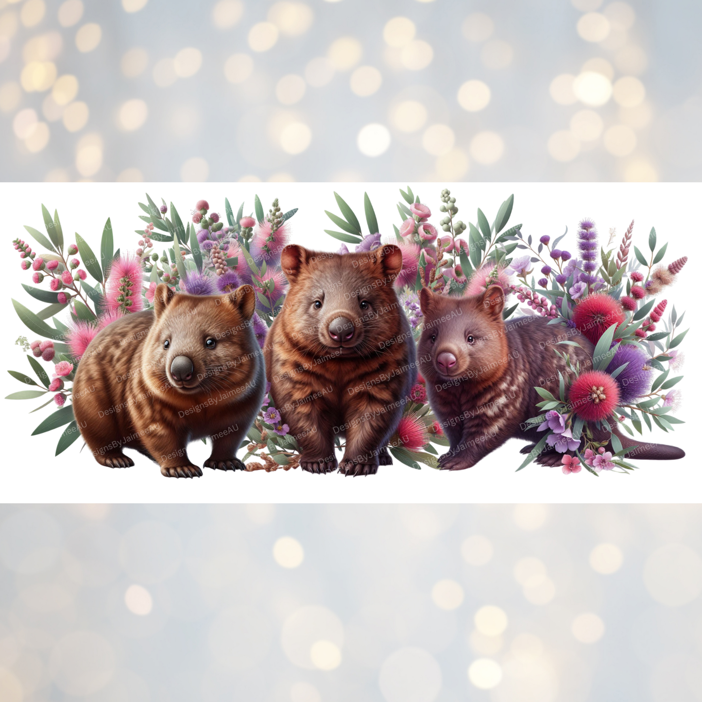 Wombats with Purple Aussie Native Flowers #2 Digital Download 16oz UV DTF Transfer Wrap PNG Image
