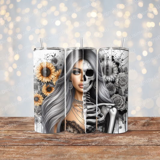 Sunflowers Watercolour Skeleton Woman Digital 20oz Sublimation Tumbler Wrap