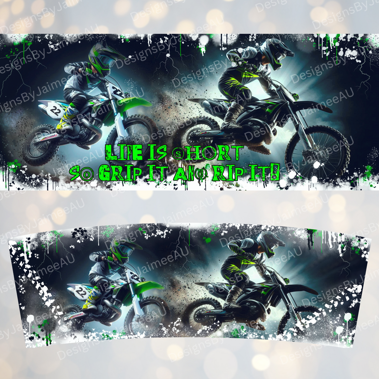 Green Dirt Bikes- 40oz Digital Sublimation Tumbler Wrap