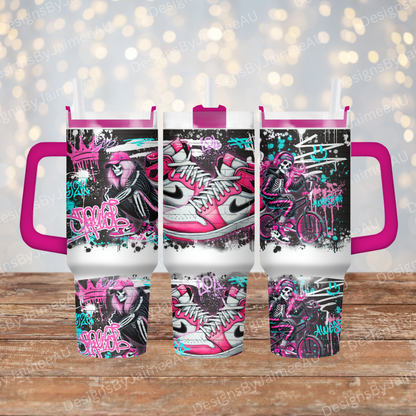 Hot Pink Graffiti Styled Skeleton- 40oz Digital Sublimation Tumbler Wrap