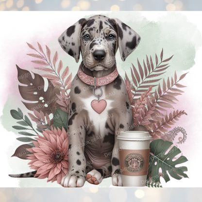 Merle Great Dane, Watercolour Dusty Pinks and Browns Tropical Vibe Digital 20oz Sublimation Tumbler Wrap