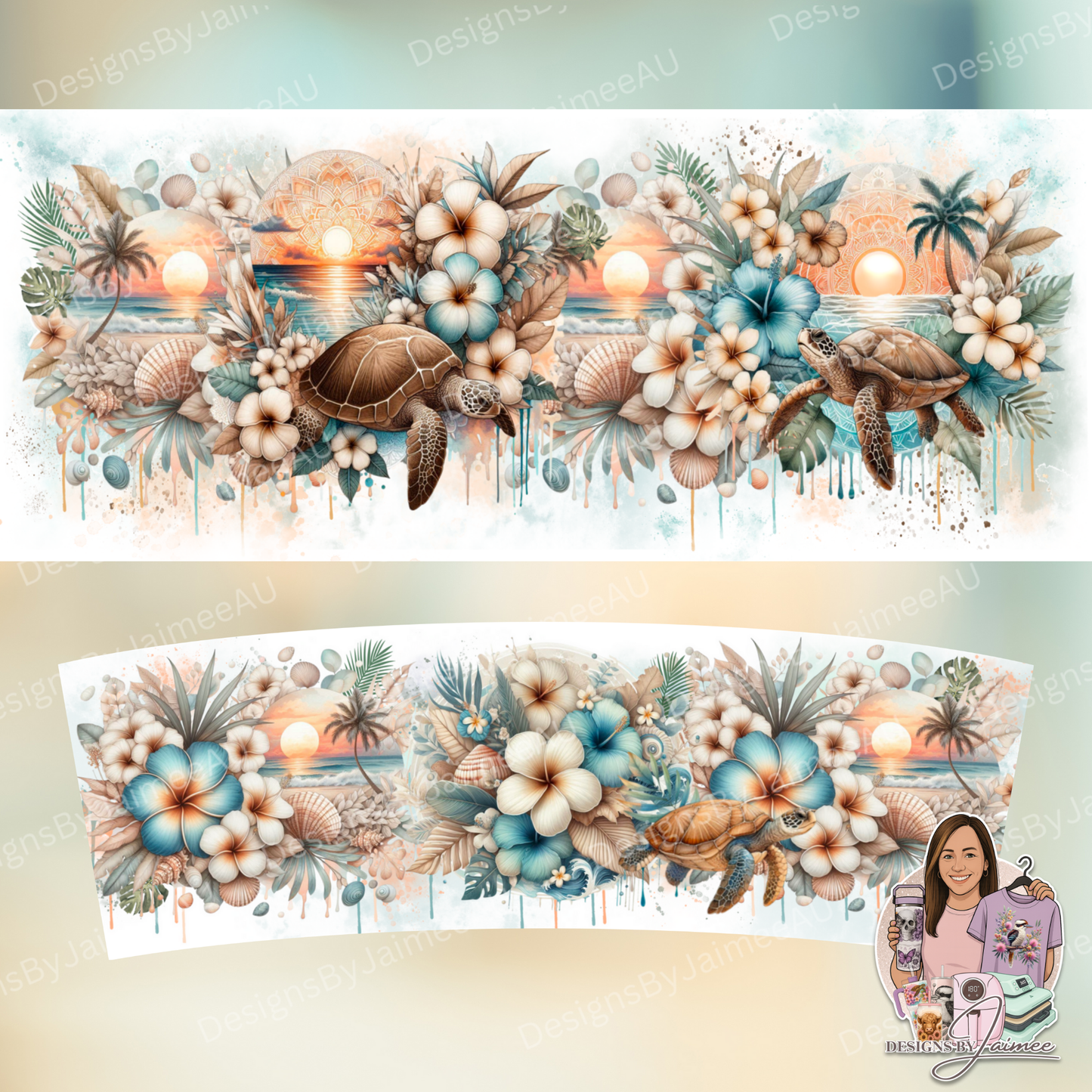 Neutral Turtles #2 - Boho Coastal Collection - Digital 30oz Sublimation Tumbler Wrap