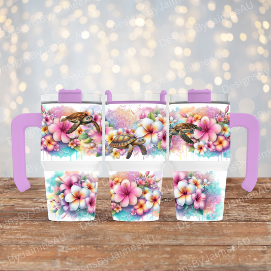 Pastel Watercolour Turtles- Digital 20oz Tumbler with Handle Wrap Design