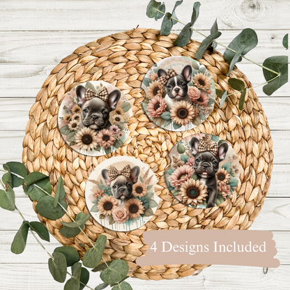 4 Earthy French Bulldog Digital Sublimation Car Coaster Designs
