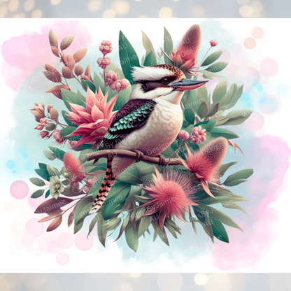 Pink and Aqua watercolour Kookaburra Digital 20oz Sublimation Tumbler Wrap