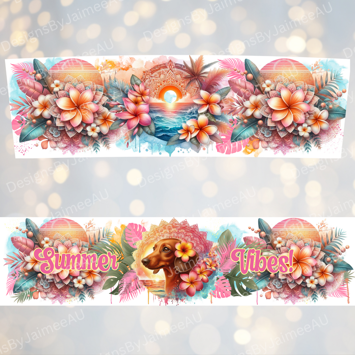 Summer Vibes- Tropical Dachshund #3- Digital 20oz Tumbler with Handle Wrap Design