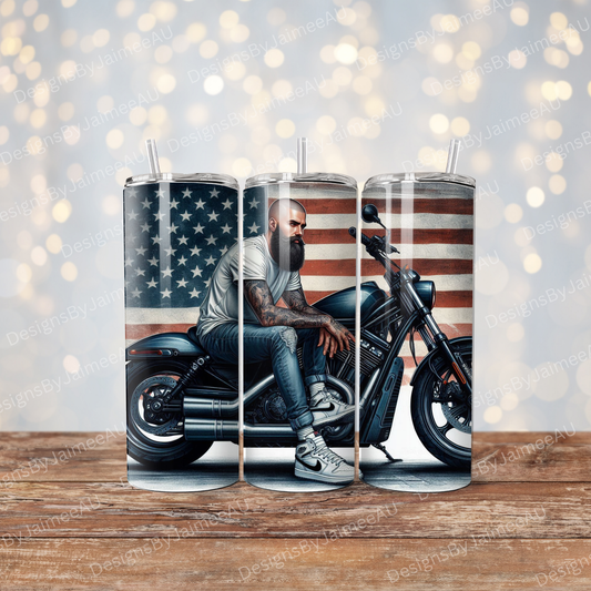 Harley Davidson Inspired, American Flag, Inked Digital 20oz Sublimation Tumbler Wrap