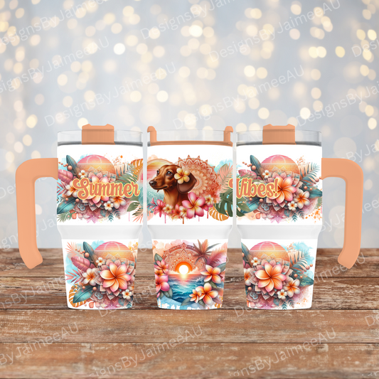 Summer Vibes- Tropical Dachshund #2- Digital 20oz Tumbler with Handle Wrap Design