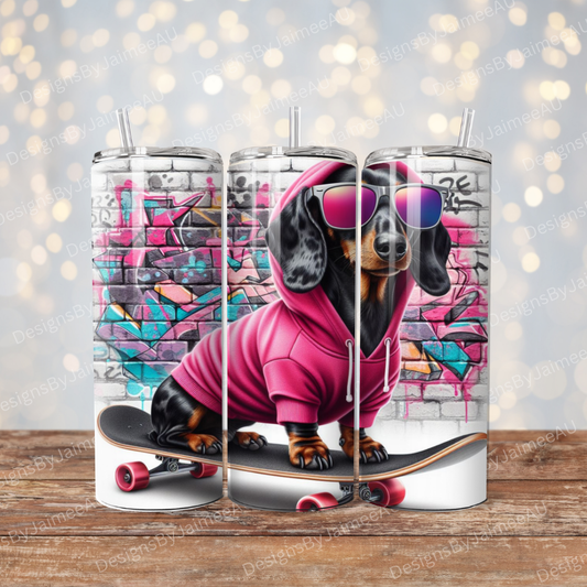 Skater Dachshund Digital 20oz Sublimation Tumbler Wrap