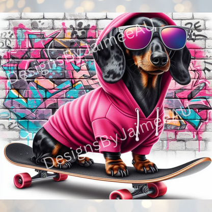 Skater Dachshund Digital 20oz Sublimation Tumbler Wrap