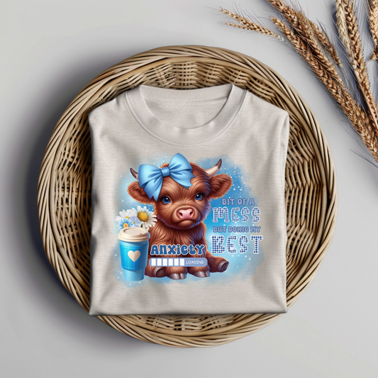 Anxiety Loading Highland Cow Digital DTF Transfer PNG Image