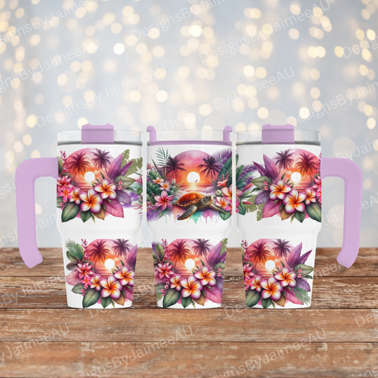 Tropical Turtle - Digital 20oz Tumbler with Handle Wrap Design