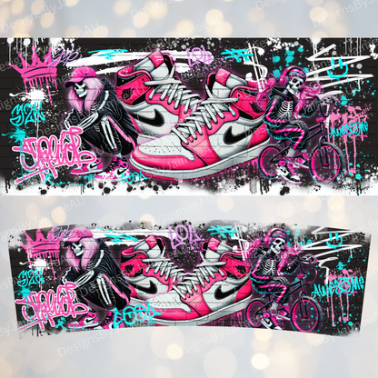 Hot Pink Graffiti Styled Skeleton- 40oz Digital Sublimation Tumbler Wrap