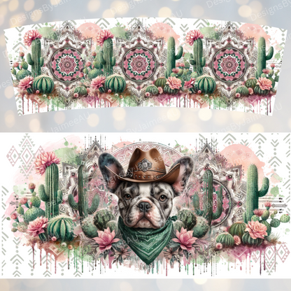 Pink Aztec Country/Western Themed Frenchie 40oz Digital Sublimation Tumbler Wrap