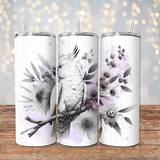 Black and White Cockatoo - Pastel Purple themed - Digital 20oz Sublimation Tumbler Wrap