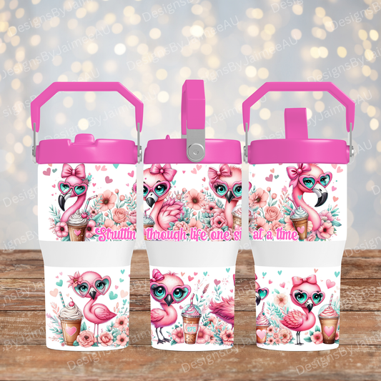 Hot Pink Flamingo's - Digital 20oz Tumbler with Flip Lid/Handle