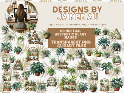 60 Neutral Aesthetic Plants Digital Transparent Clipart Images