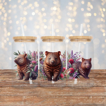 Wombats with Purple Aussie Native Flowers #1 Digital Download 16oz UV DTF Transfer Wrap PNG Image