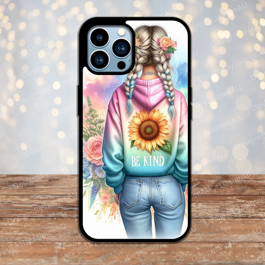 "BE KIND" Pastel Floral Hoodie Affirmations #1 Digital Phone Case Design