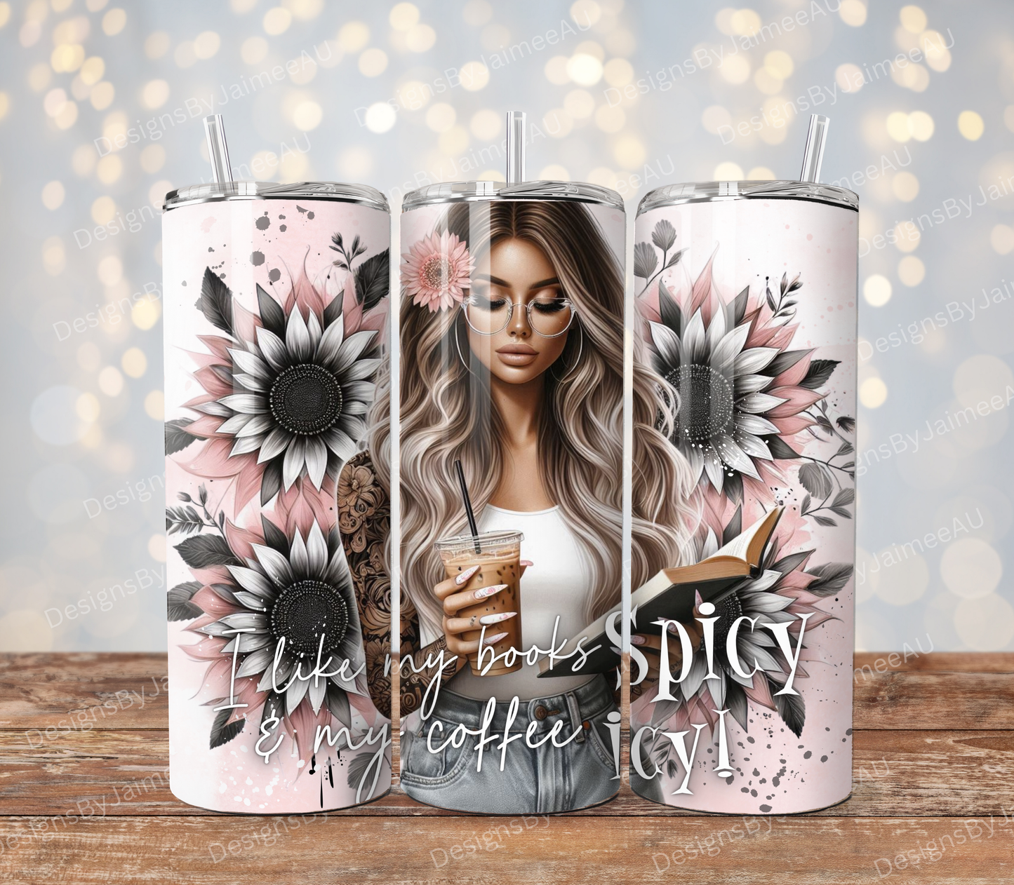 Pink "I like my books SPICY and my Coffee ICY!" Book girlie Digital 20oz Sublimation Tumbler Wrap