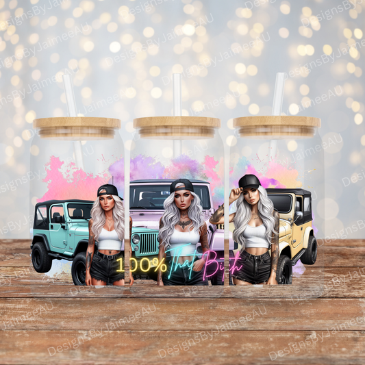 Vibrant Pastel Watercolour Jeep Girlies #2 Digital 16oz UV DTF Transfer Wrap PNG Image