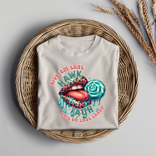 Vibrant Hawk Tuah "Spit on that thang!" Lips and Lollipop Digital DTF Transfer PNG Image