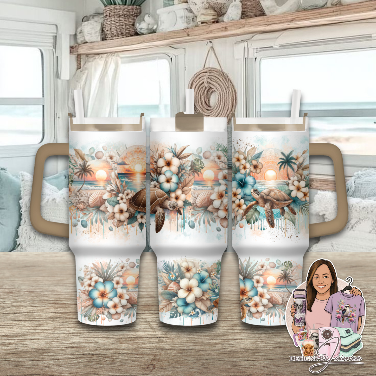 Neutral Turtles 2 - Boho Coastal Collection - 40oz Digital Sublimation Tumbler Wrap