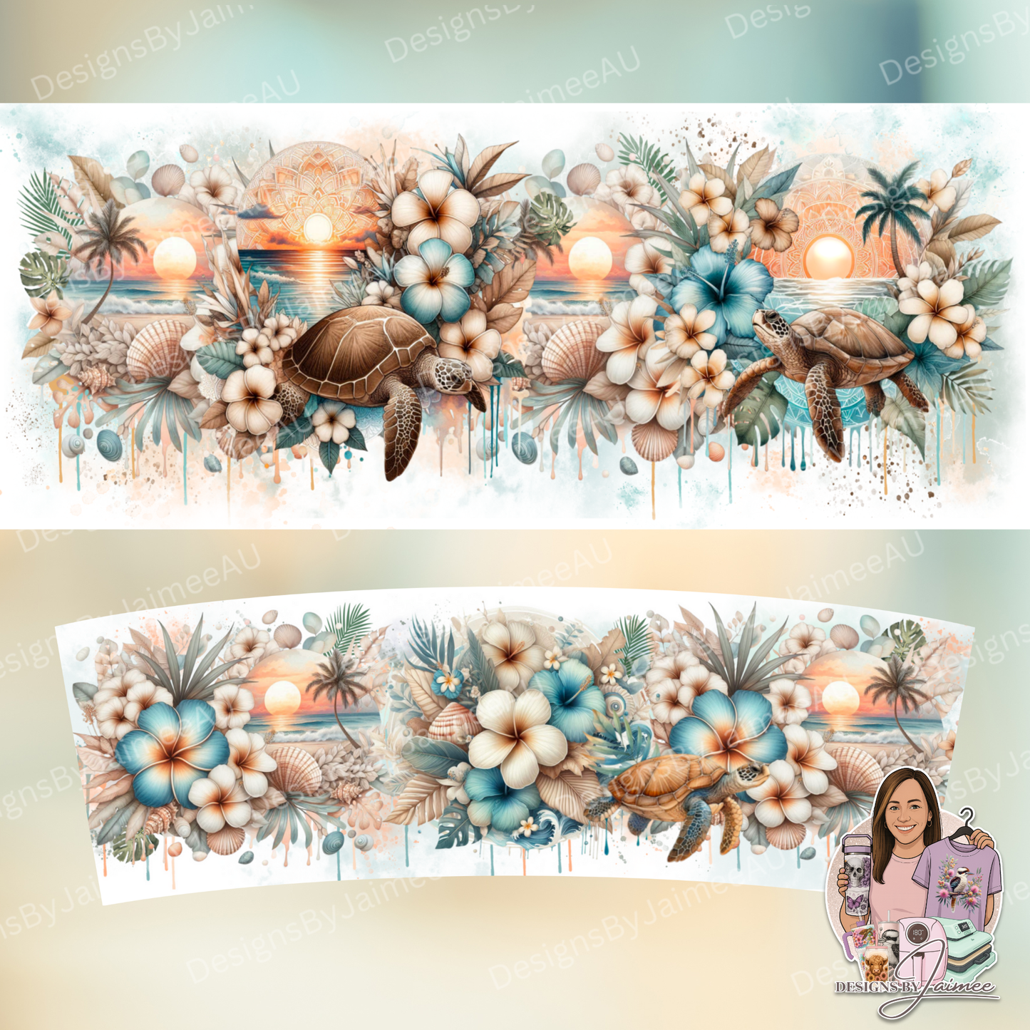 Neutral Turtles 2 - Boho Coastal Collection - 40oz Digital Sublimation Tumbler Wrap