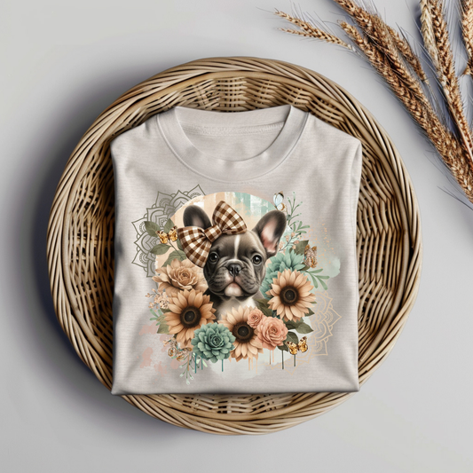 Vintage floral Frenchie Digital DTF Transfer PNG Image