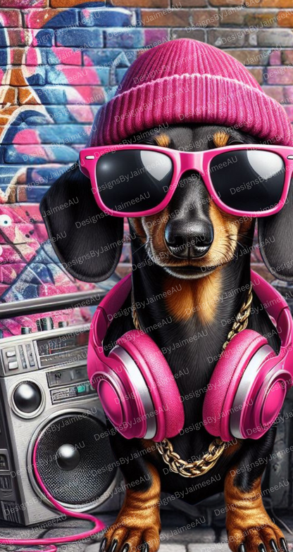 Hip Hop Dachshund #2 Hot Pink Digital Phone Case Design