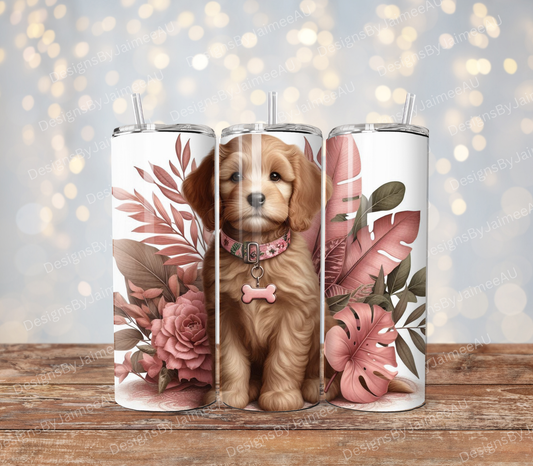 Dusty Pinks Earthy Tropical Cavoodle Digital 20oz Sublimation Tumbler Wrap