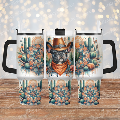 Orange Country/Western Themed Frenchie 40oz Digital Sublimation Tumbler Wrap